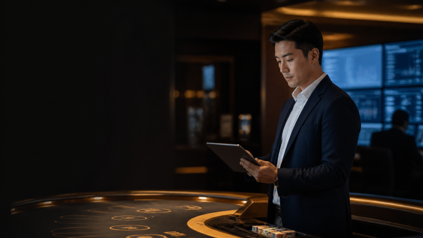Illustration of a casino operations professional reviewing a table